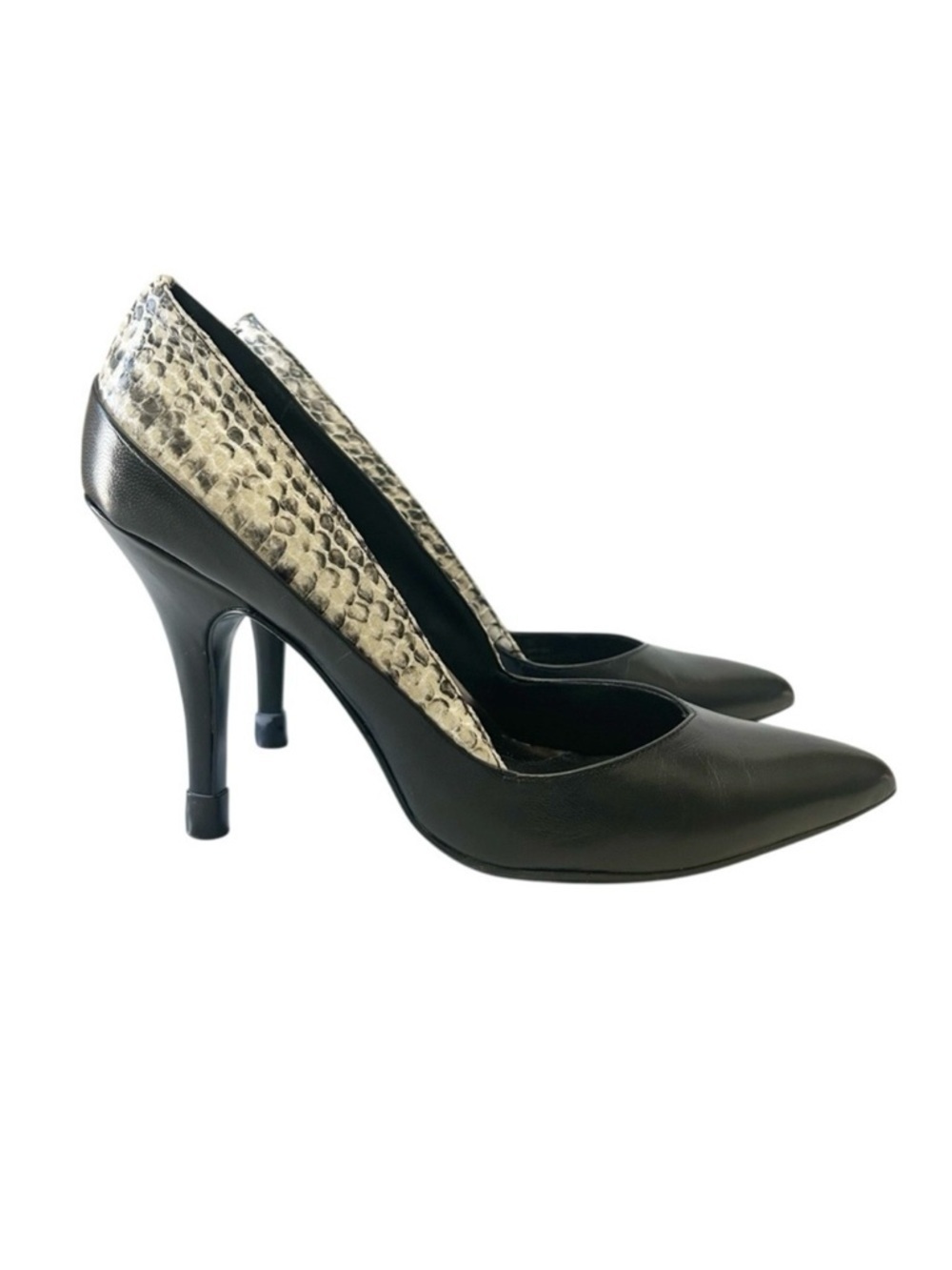 Calvin Klein Black and Snake Print Leather High Heels Pointed Toe Pumps Size 7